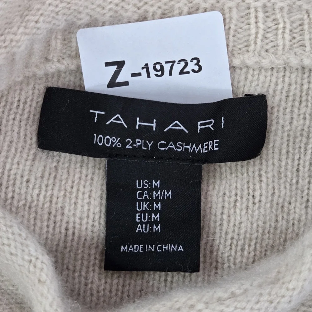 Tahari Women Sweater M Beige Knit 2 Ply Cashmere Long Sleeve‎ Mock Neck Pullover